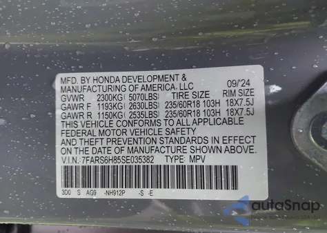 2025 Honda Cr-V Hybrid Sport-L из США, поврежденный, VIN 7FARS6H85SE035382